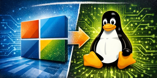 Symbolbils: Wechsel von Windows zu Linux